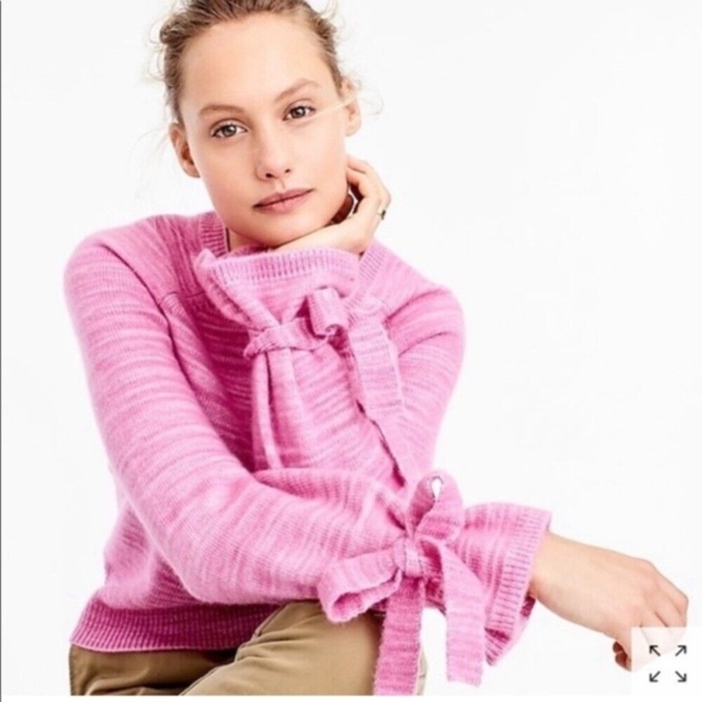 J. Crew Collection Marled Pink Tie-Sleeve Wool Alpaca-blend Sweater - Size S